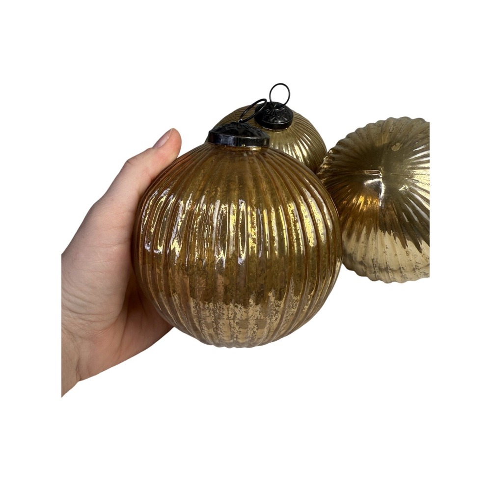 Kugel Style‎ Gold Mercury Glass 6" Ribbed Christmas Ornament Table Display Large - Picture 7 of 7